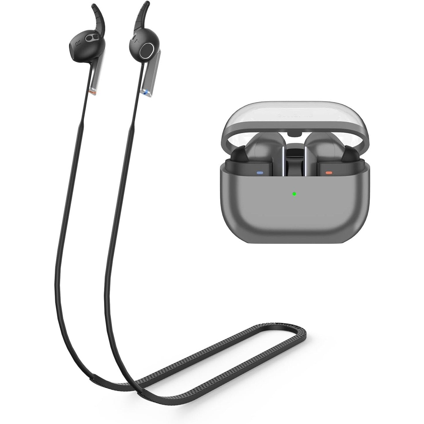 269551 - I pajtueshëm me rrip anti-humbje për Galaxy Buds 3, mbajtëse silikoni për kufje sportive (e zezë)