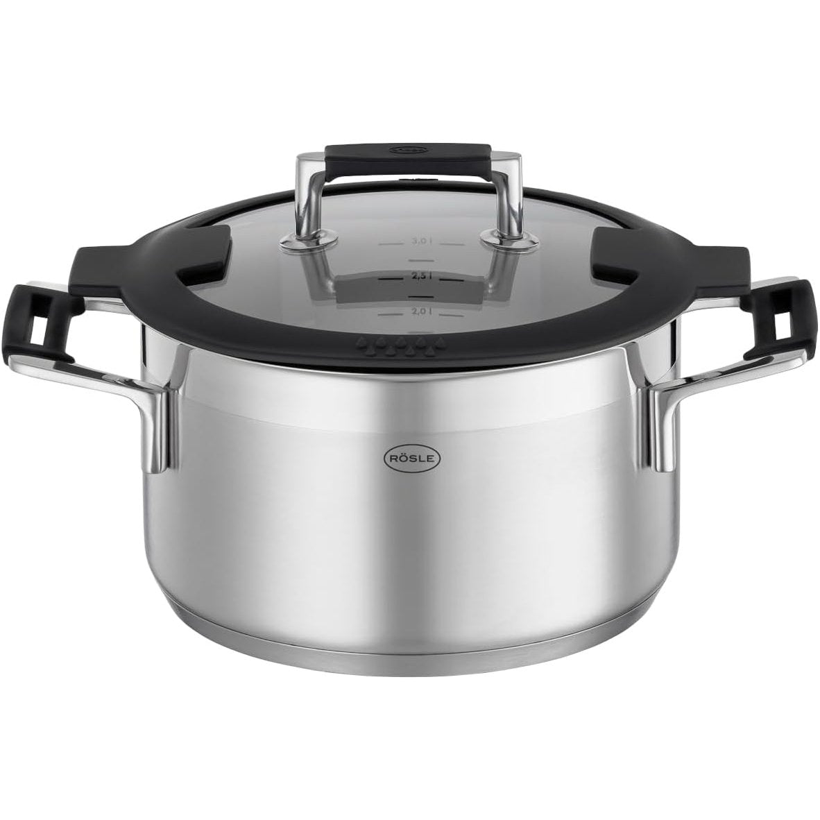 250192 - RÖSLE SILENCE PRO Tigan, Tigan universal me cilësi të lartë i bërë nga çelik inox 18/10, 20 cm, kapak qelqi, i pajtueshëm me induksion, i sigurt për lavastovilje, ngjyrë argjendi