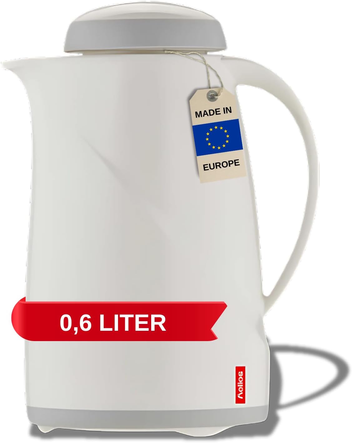 218269 - HELIOS Termos Wave, Shishe e Bardhë, Kapacitet: 0.6L, Mban pijet të nxehta dhe të ftohta për 6 orë, I përshtatshëm për lavastovilje, Mbulesë plastike e lehtë dhe e fortë