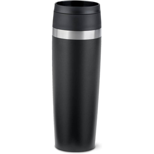 222898 - EMSAL Filxhan Udhëtimi, 0.5 Litra, çelik inox, kapak i ri me vidë, mban pijet të ngrohta për 6 orë dhe të ftohta për 12 orë, 100% i papërshkueshëm nga rrjedhjet, hapje për pirje 360°, i zi