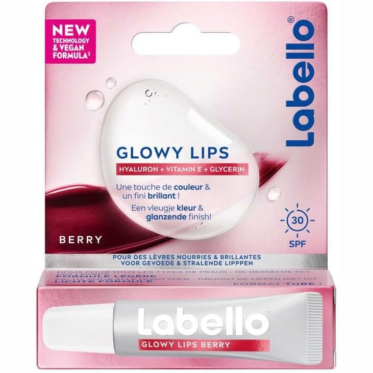 319005 - LABELLO Hyaluron Tube Glow Berry, 10 ml, kujdes për buzët me ngjyrë SPF30, hidratim 24 orësh, acid hialuronik, vitaminë E, glicerinë, vegan