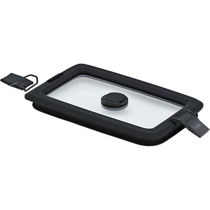 257149 - RÖSLE FLEXX 2GO Kapak katror vakumi 0.6 L me kapëse, xham sigurie me buzë silikoni, transparent/i zi