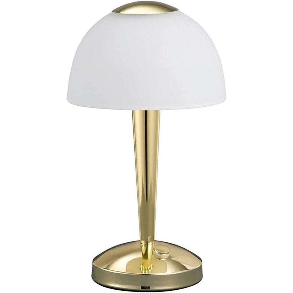 204487 - TRIO LIGHTING Llambë Tavoline LED e Bronzit të Lëmuar, Xham Sateni i Bardhë, Rregullues me Prekje me 3 Nivele Ndriçimi, Përfshirë 1x5W LED, Lartësi 28cm 529990103