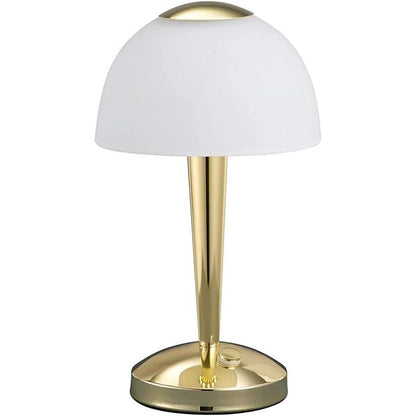 204487 - TRIO LIGHTING Llambë Tavoline LED e Bronzit të Lëmuar, Xham Sateni i Bardhë, Rregullues me Prekje me 3 Nivele Ndriçimi, Përfshirë 1x5W LED, Lartësi 28cm 529990103