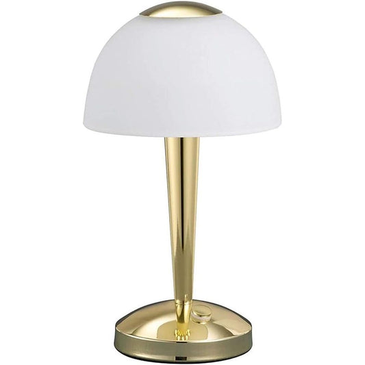 204487 - TRIO LIGHTING Llambë Tavoline LED e Bronzit të Lëmuar, Xham Sateni i Bardhë, Rregullues me Prekje me 3 Nivele Ndriçimi, Përfshirë 1x5W LED, Lartësi 28cm 529990103