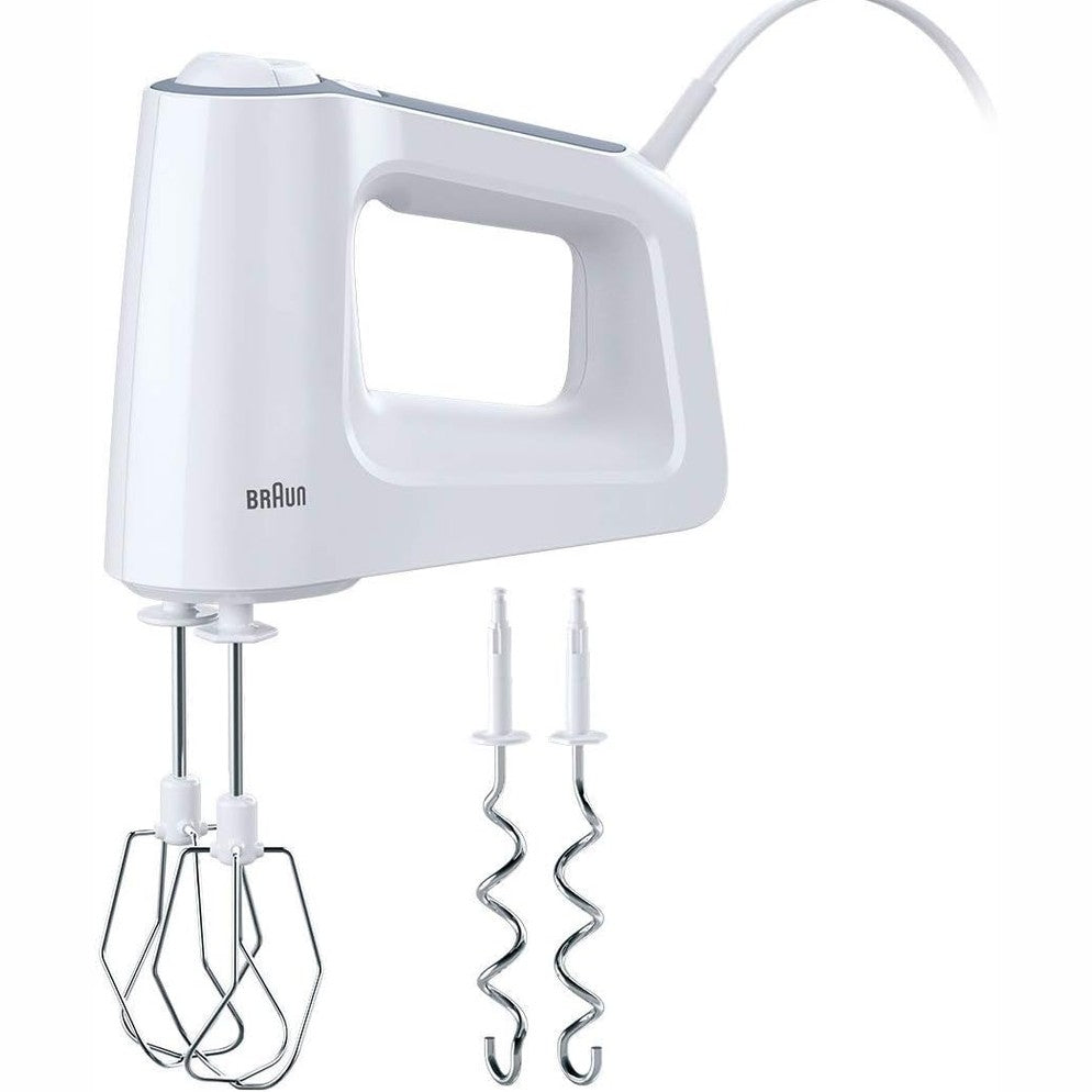 162327 - BRAUN HM3100WH MultiMix 3 - Përzierës Dore Elektrik, 500W, Sistemi Easyclick, 5 Shpejtësi + Turbo, Dopio i Pajisur me Rrahëse dhe Grepa, Plastik, Dorezë Anti-Rrëshqitëse, I Bardhë