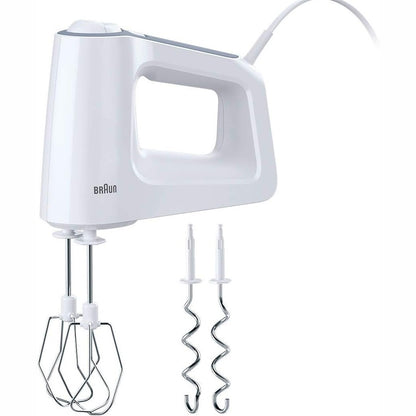 162328 - BRAUN Përzierës Elektrik HM3100WH MultiMix 3, Përzierës Dore me Doreza Anti-rrëshqitëse, 5 Shpejtësi + Turbo, Set me 2 Rrahëse dhe 2 Grepa, Sistem Easyclick, Fuqi 500W, Material Plastik, Ngjyrë e Bardhë