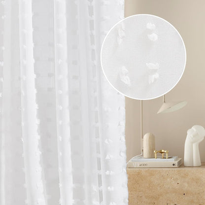 185243 - ROOM99 - Perde transparente moderne me vrima Casablanca, 140x230cm, me pompona të bardha për dhomë ndenjeje/gjumi, 1 copë