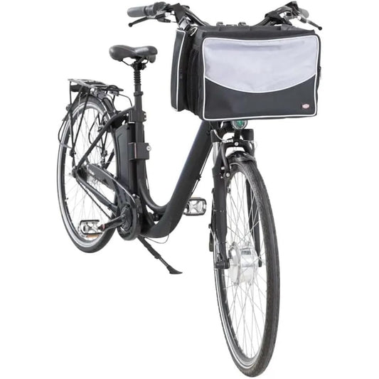 260264 - TRIXIE Shportë biçiklete për qen, kuti e përparme për montim me xhepa të jashtëm dhe rrip shpatullash, e zezë/gri, 41 Ø 26 Ø 26 cm