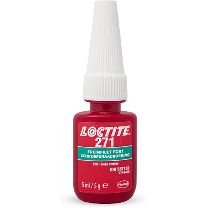 289133 - Loctite 271, mbyllës filetosh me rezistencë të lartë, mbyllës filetosh i kuq për fiksimin dhe vulosjen e elementeve të filetuara, shishe 5 ml - me pamje të kuqe