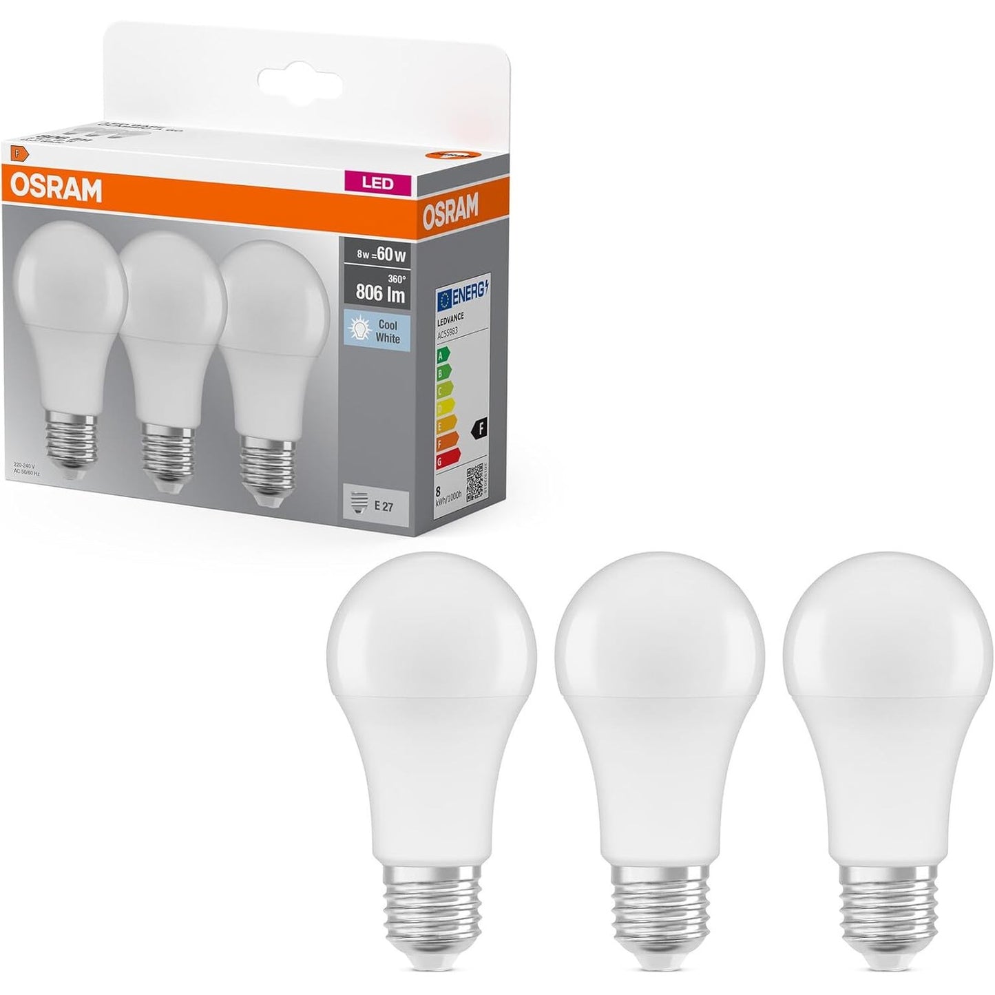 225277 - Osram LED Base Classic A, E27, E Bardhë e Ftohtë, 4000 K, 50 W, ekuivalente me 60 W