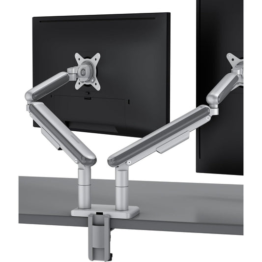 299015 - DESKTRONIC Montim për monitor të dyfishtë, deri në 34", 8 kg, rrotullim 360°, lartësi e rregullueshme, i pajtueshëm me VESA 75/100