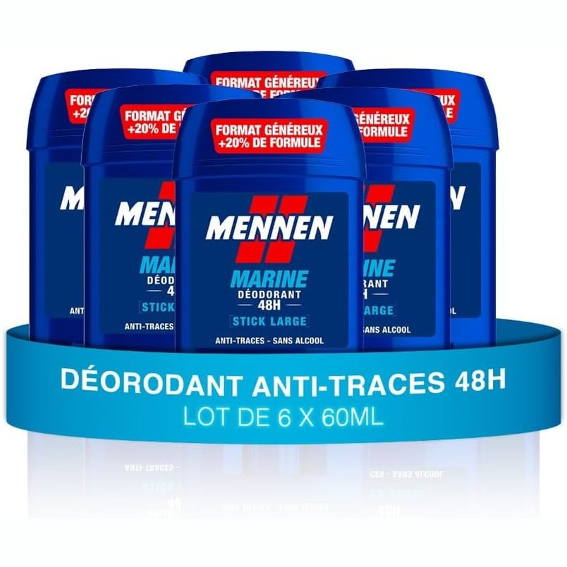 316570 - MENNEN Deodorant për Burra MARINE 24H - Shkop i Madh - Pa Alkool - Kundër Njollave - 60ml - Pako me 6 copë