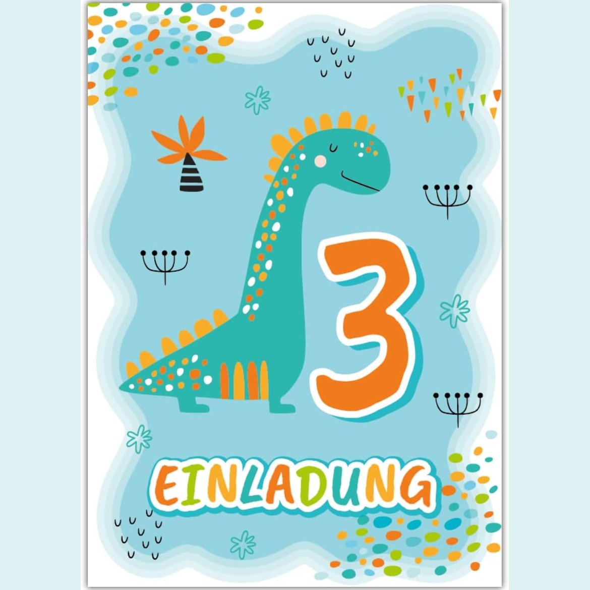 300185 - JUNAPACK 12 Kartolina Ftese për një Festë të 3-të Ditëlindjeje për Djem, Ftesa Ditëlindjeje me Dinosaur