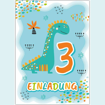 300185 - JUNAPACK 12 Kartolina Ftese për një Festë të 3-të Ditëlindjeje për Djem, Ftesa Ditëlindjeje me Dinosaur