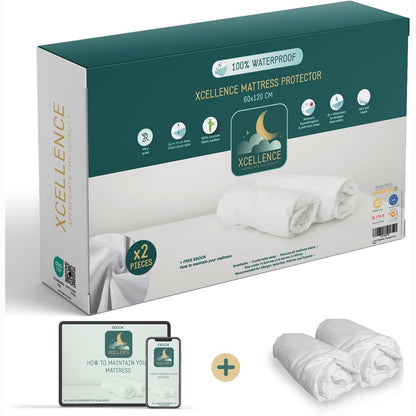 223189 - Set me 2 copë Mbrojtëse dysheku për foshnje, 70x140 cm, e papërshkueshme nga uji, 100% bambu, rezistente natyrale ndaj marimangave të pluhurit, e certifikuar nga Oeko-Tex