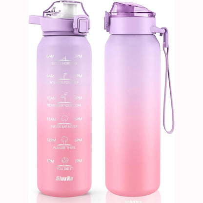 188255 - SLUXKE Shishe uji të izoluar me vakum, 1L çelik inox, kapak pa rrjedhje, shishe termike 1000ml me kashtë, ideale për shkollë, kamping, yoga, palestër - Rozë Vjollcë