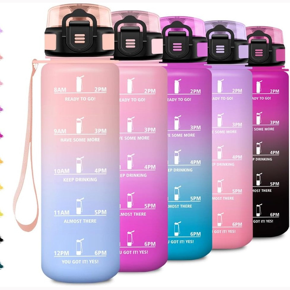 252931 - SHISHE UJI 500 ml për fëmijë, e përshtatshme për pije të gazuara, me shënues kohe, e papërshkueshme nga rrjedhjet, hapet me një dorë, perfekte për kamping, zyrë, vrapim