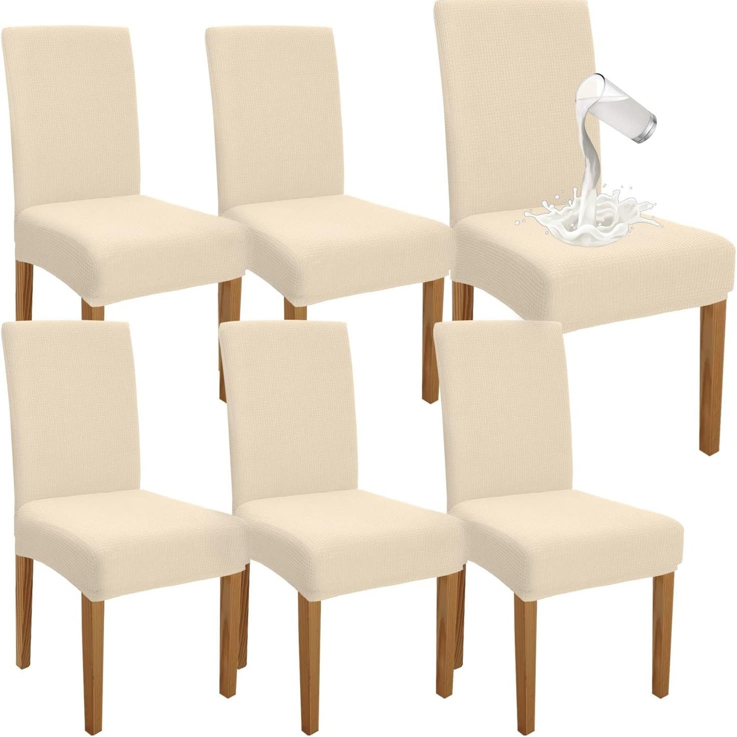214587 - GRANBEST Set me 6 Mbulesa për Karrige Ngrenie, Elastike, Bezhë