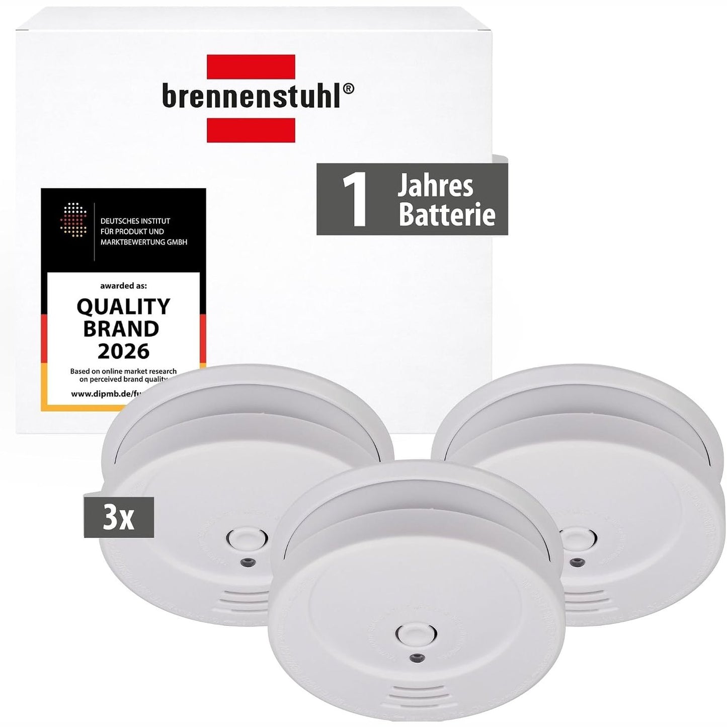 288952 - Brennenstuhl Set detektorësh tymi 3x RM C 9010 me bateri të zëvendësueshme (testuar sipas EN 14604, sinjal alarmi depërtues) i bardhë