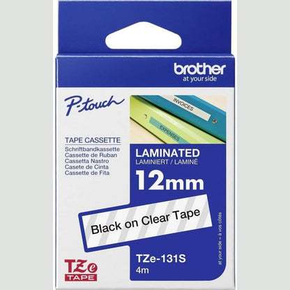 267313 - BROTHER Shirit etiketash Original P-touch TZe-131S 12 mm, i zi në transparent, i pajtueshëm me Brother P-touch PT-H100LB/R, -H105, -E100/VP, -D200/BW/VP, -D210/VP, 4 m i gjatë