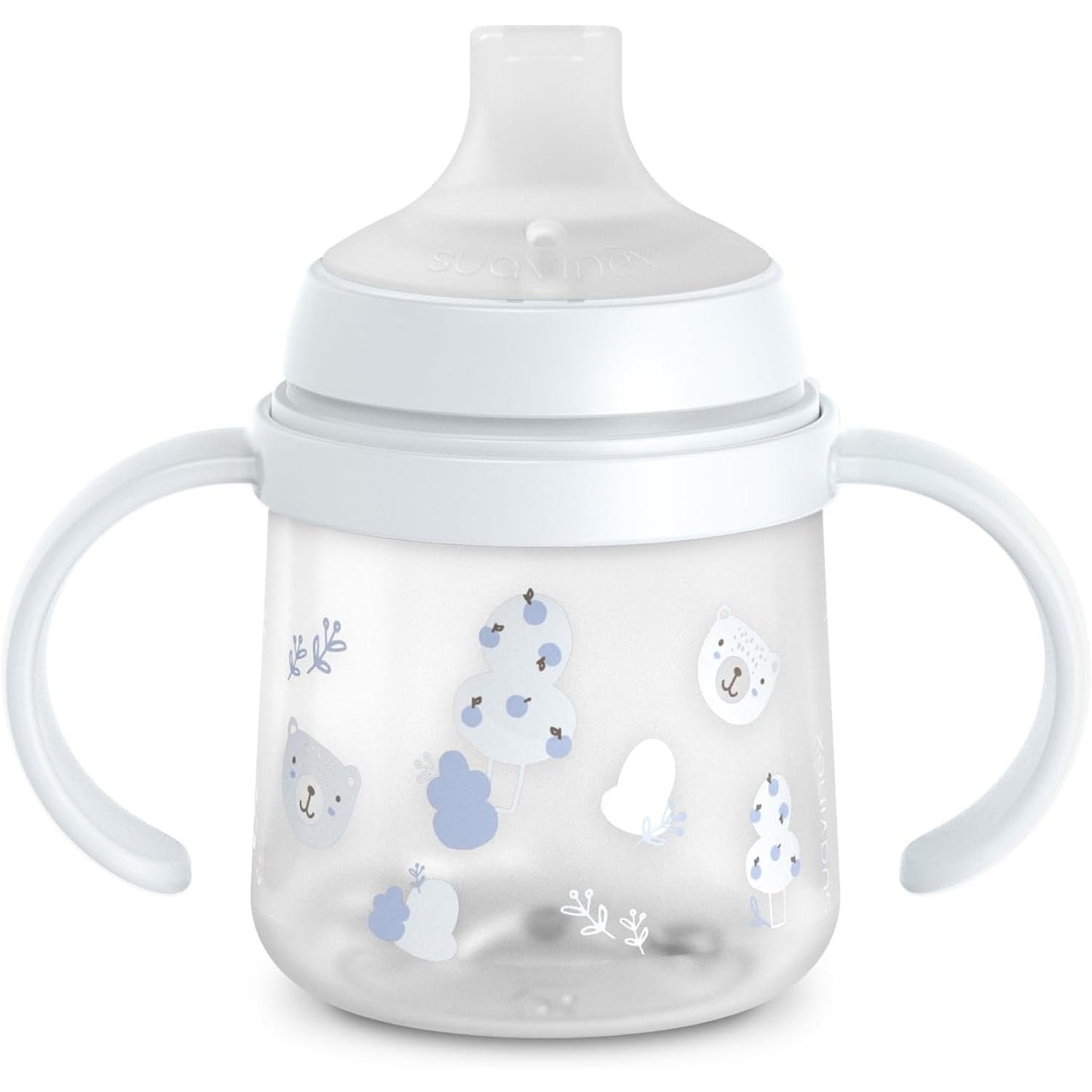 275706 - SUAVINEX - Kupë për fëmijë Baby Learning, Grykë silikoni, Shishe për foshnje me doreza, me sistem antikolikë, kapak mbrojtës, Kupë që nuk derdhet, 150 ml, për foshnje +6 muaj, e sigurt për lavastovilje, Wild&Free Blue