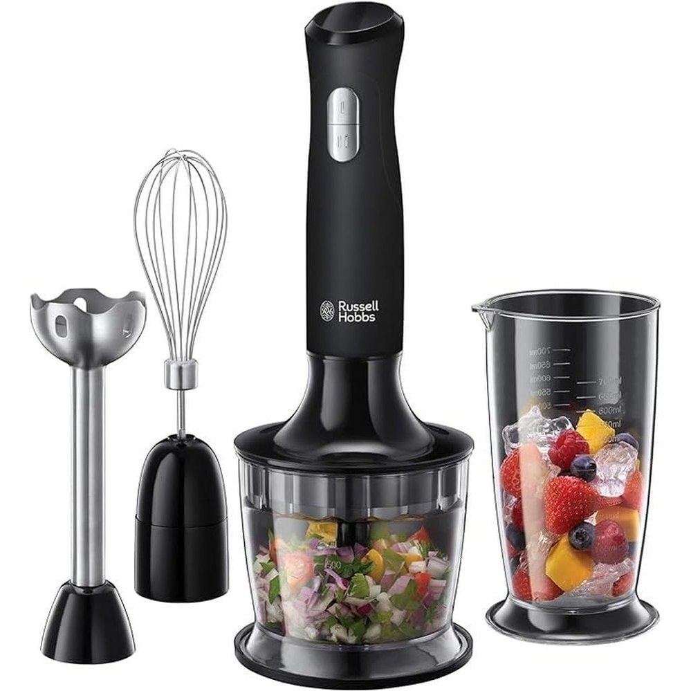 162382 - RUSSELL HOBBS Blender Dore 3-në-1: Blender me kapacitet prej 700ml, Grirëse me kapacitet prej 500ml, Rrahëse, 2 Shpejtësi, Përdorim për Supa, Kos, Salca, Material i lajëshëm në lavastovilje, Ngjyra e zezë 24702-56