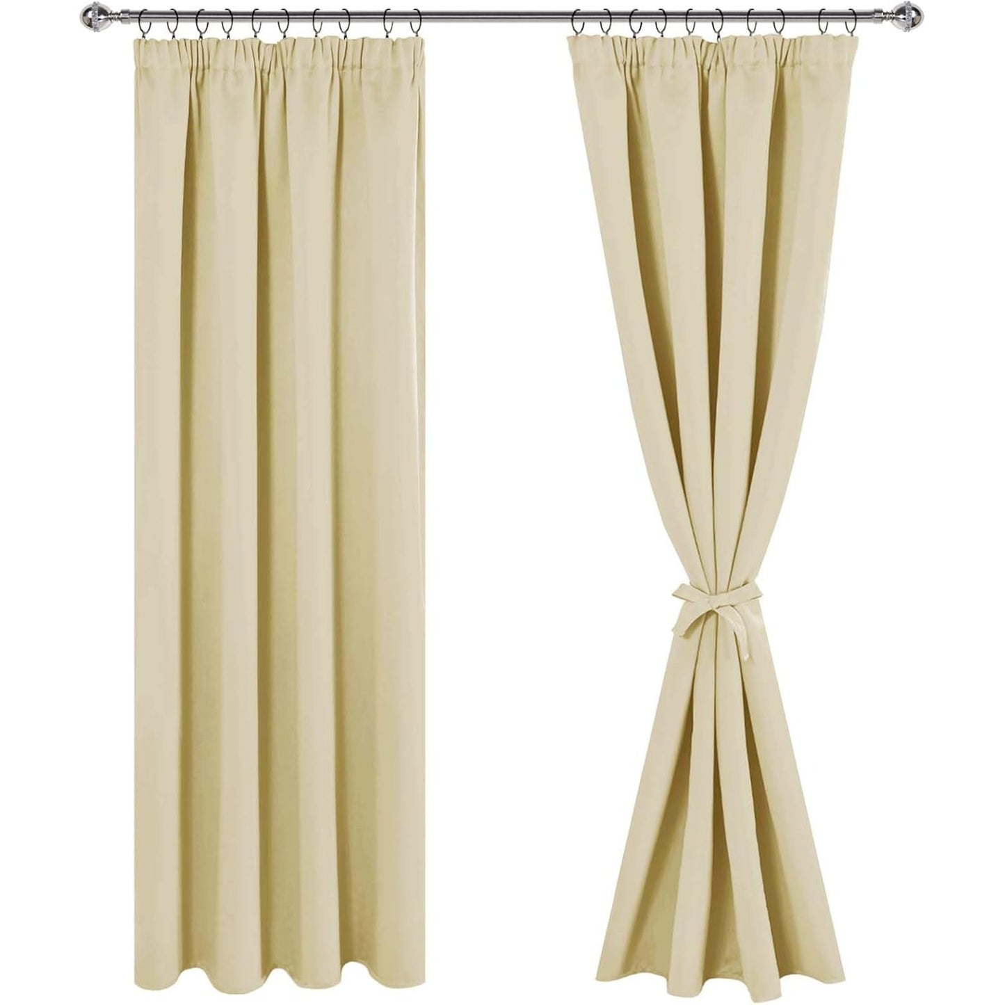 250950 - JIUZHEN Perde me Shirit të Mblidhur, Perde të Zeza për Dhomën e Ndenjes, L200 x G140 cm, Set me 2 copë