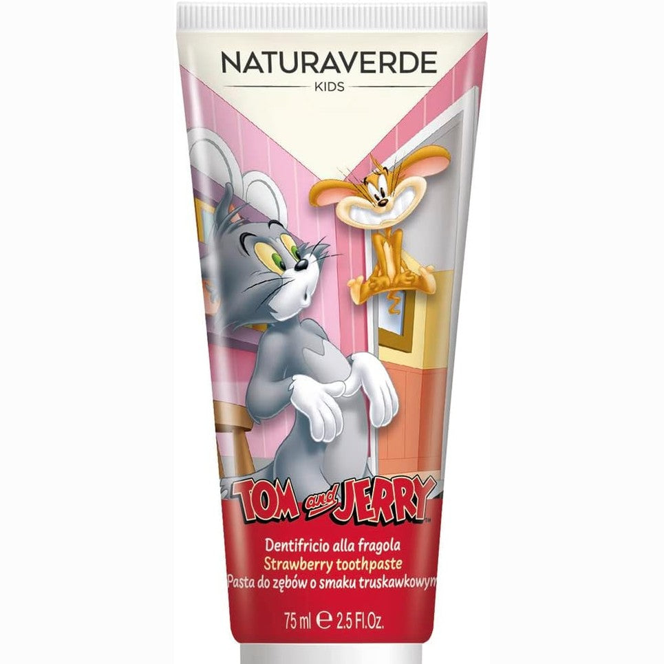 290572 - NATURAVERDE Kids - Warner Bros. Tom & Jerry - Pastë dhëmbësh me luleshtrydhe për fëmijë, 75 ml