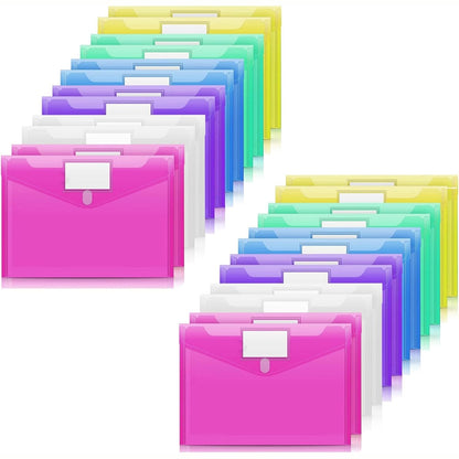 262644 - Dosje Dokumentesh A4, Dosje me Dosje PVC Transparente me 6 Ngjyra, Mbyllje me Këmbë dhe Etiketë, për Zyrë, Udhëtim, Furnizime (24 copë)