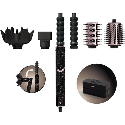 307098 - SHARK FlexStyle Sparkle Limited Edition Black Diamond 5-në-1 Stilizues dhe Tharëse Flokësh me Shtojcë Kaçurrelash, Furçë me Rrepkë, Furçë Ovale, Koncentratues, Difuzues, Kuti Ruajtjeje, HD446JBEU