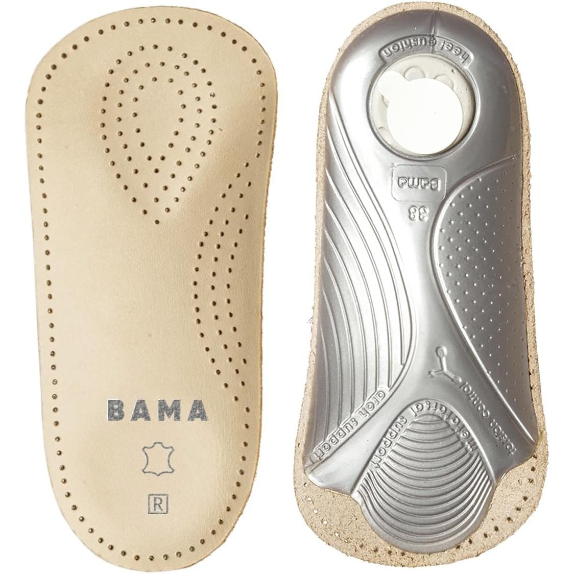 318177 - BAMA Shtresë Lëkure Premium 2/3, Shtresë Ortopedike me Formë Anatomike, Lëkurë Origjinale, Jo-Rrëshqitëse, Unisex - 1 Palë