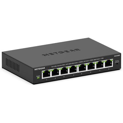 273386 - NETGEAR Ndërprerës i Menaxhuar GS308E, Ndërprerës LAN me 8 Porta Gigabit Ethernet, IGMP Snooping, QoS, VLAN, Pa Ventilator, Kuti Metalike e Fortë, e Zezë