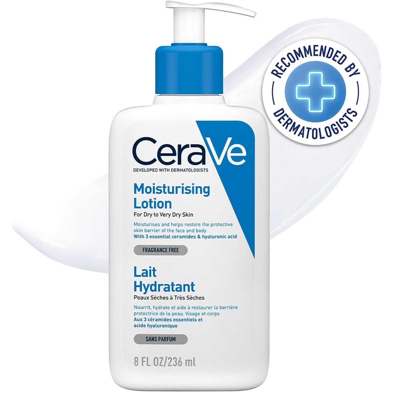 272349 - CERAVE Locion Hidratues, 236 ml, Ushqen, Hidraton dhe Ndihmon në Rivendosjen e Barrierës së Lëkurës, Fytyrë & Trup, Acid Hialuronik + 3 Ceramide Esenciale, Pa aromë