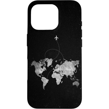 266839 - Black Wanderlust Mbrojtëse Telefoni | Hartë Bote me Mbrojtëse Aeroplani për iPhone 16