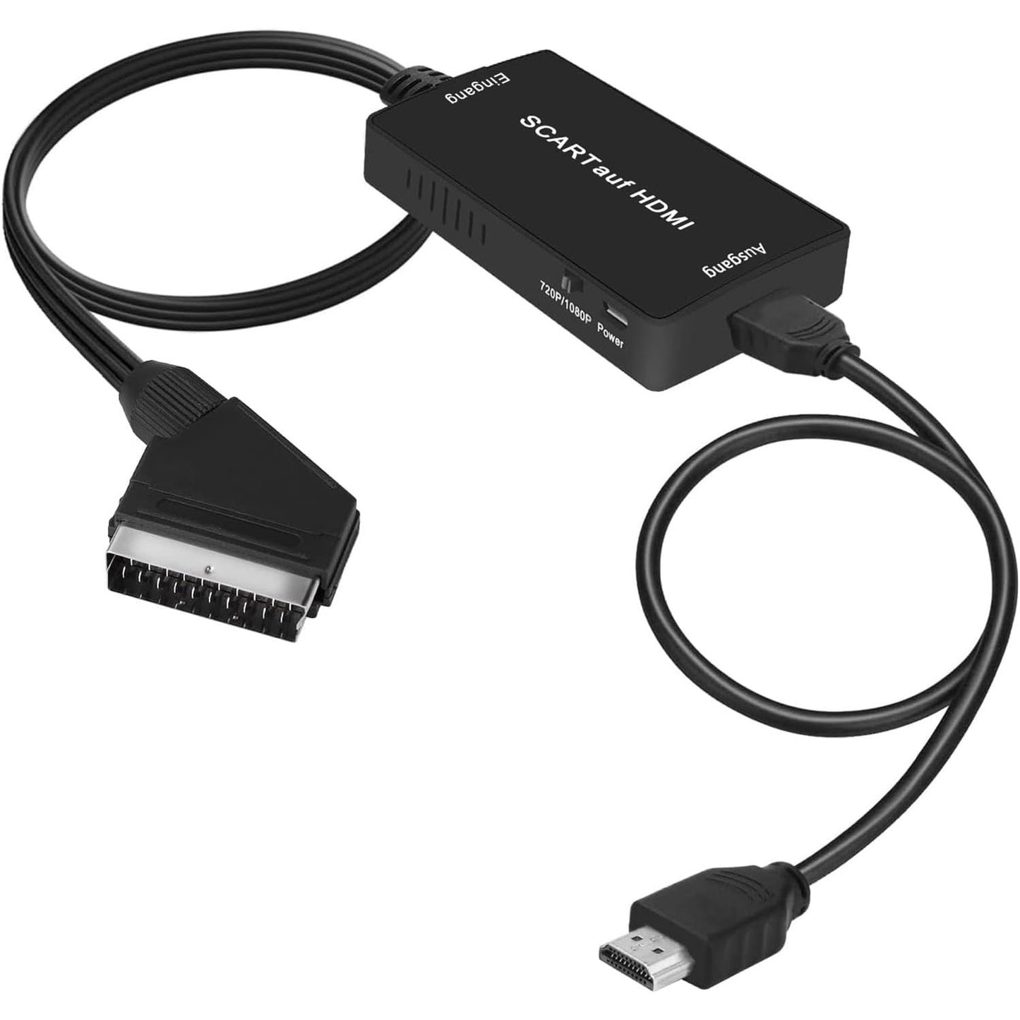 293789 - Konvertues Scart në HDMI, video audio HD 1080P, me kabllo HDMI, për HDTV, STB, VHS, Xbox, PS3, Sky, DVD, Blu-ray, i zi