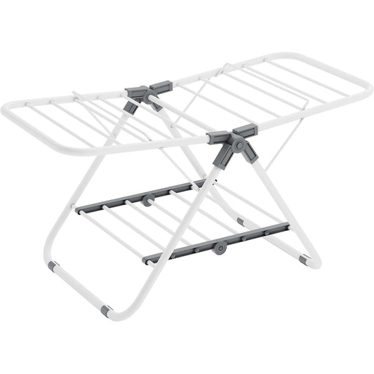 175453 - SONGMICS Ajrosëse e Vogël për Rroba, e Palosshme me 2 Krahë, Që Kursen Hapësirë, Metalike, Për Rroba të Vogla, Peshqir, Banjo, Ballkon, Dimensionet: 44 x 101 x 54 cm, Ngjyrë Bardha LLR504W01