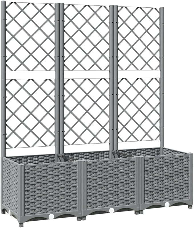 265492 - vidaXL Vazo Kopshti me Rafsh, Hyrje e Jashtme, Verandë, Terracë, Shtretër i Ngritur, Kuti Lulesh, Vazo Bimesh me Mbështetëse Ngjitjeje, Gri e Çelët 120x40x136 cm PP
