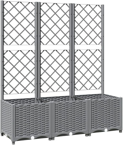 265492 - vidaXL Vazo Kopshti me Rafsh, Hyrje e Jashtme, Verandë, Terracë, Shtretër i Ngritur, Kuti Lulesh, Vazo Bimesh me Mbështetëse Ngjitjeje, Gri e Çelët 120x40x136 cm PP
