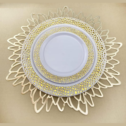 144302 - SET TAVOLINE nga PVC, 20 COPË - Përfshin 10 Tavolina + 20 Pjata për Darkë dhe Embëlsirë, të Ripërdorshme për Dasma, Festa, Krishtlindje