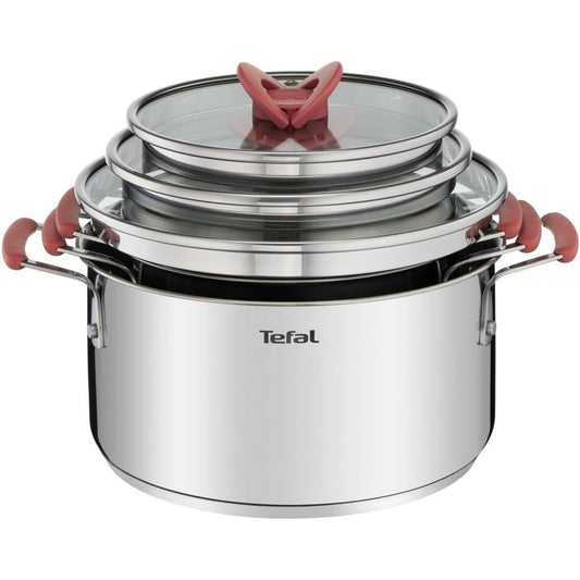 255141 - TEFAL Set me 3 tenxhere 18/20/24 cm + 3 kapakë qelqi, çelik inox, i pajtueshëm me induksion, G720S674