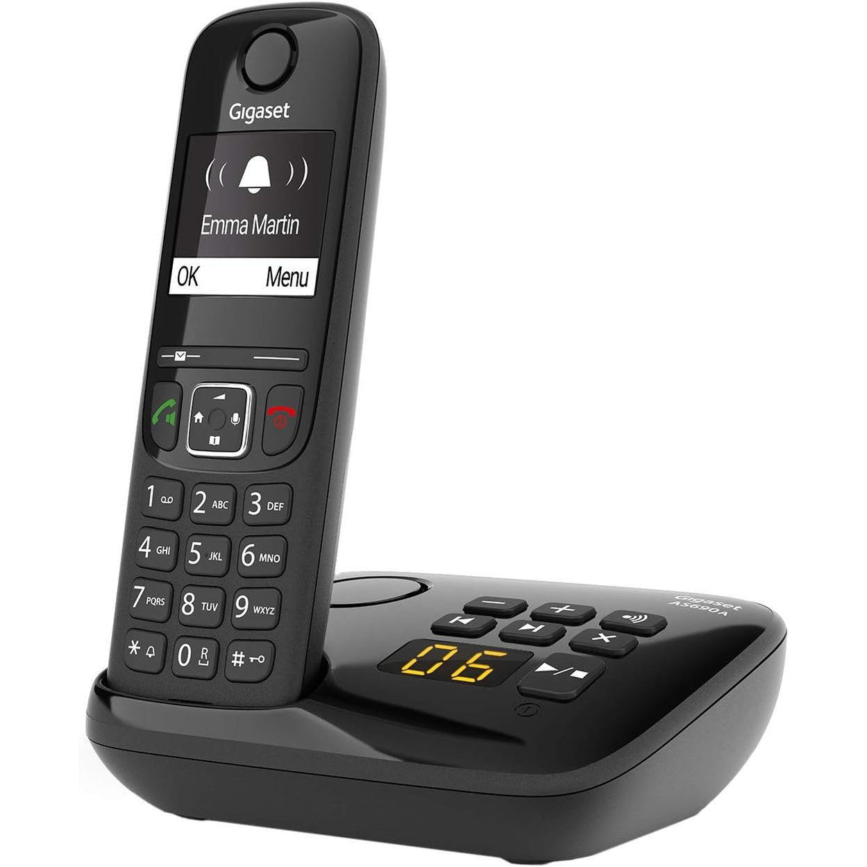 273165 - GIGASET AS690A - Telefon DECT pa tel me sekretari - ekran i madh me kontrast të lartë - profile tingulli të rregullueshme - funksion pa duar - mbrojtje nga thirrjet, i zi [versioni gjerman]