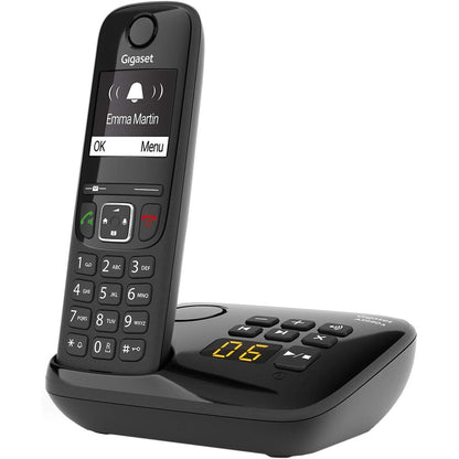 273165 - GIGASET AS690A - Telefon DECT pa tel me sekretari - ekran i madh me kontrast të lartë - profile tingulli të rregullueshme - funksion pa duar - mbrojtje nga thirrjet, i zi [versioni gjerman]