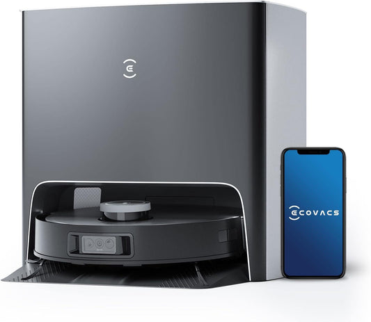 83008 - ECOVACS DEEBOT X1 TURBO Fshesë Robotike Automatike, e Zezë/Argjendtë, Kohë Përdorimi 260 Minuta, Rreze Veprimi 360m, me Sfungjerë të Dyfishtë për Fshesë, Harta 3D dhe Monitorim në Kohë Reale dhe Thirrje Video