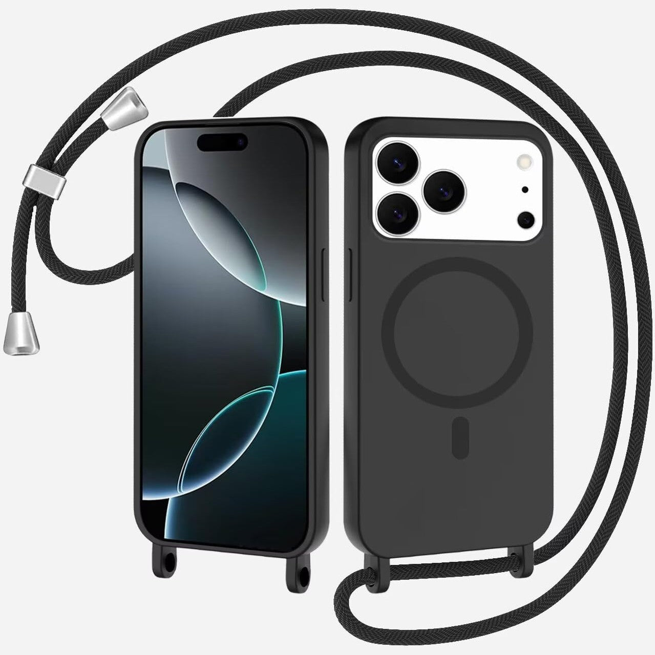 274017 - XINYUNEW Mbështjellës magnetik për iPhone 17 Pro me kordon, i pajtueshëm me varësen MagSafe, silikoni i lëngshëm, litar TPU, mbulesë rezistente ndaj goditjeve, e zezë