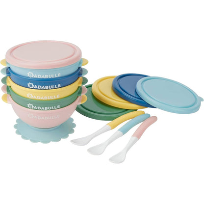 317988 - BADABULLE Set me 5 Tasa Thithëse Anti-Rrëshqitëse 330 ml dhe 3 Lugë për Foshnje - Të Sigurta për Mikrovalë dhe Ngrirje