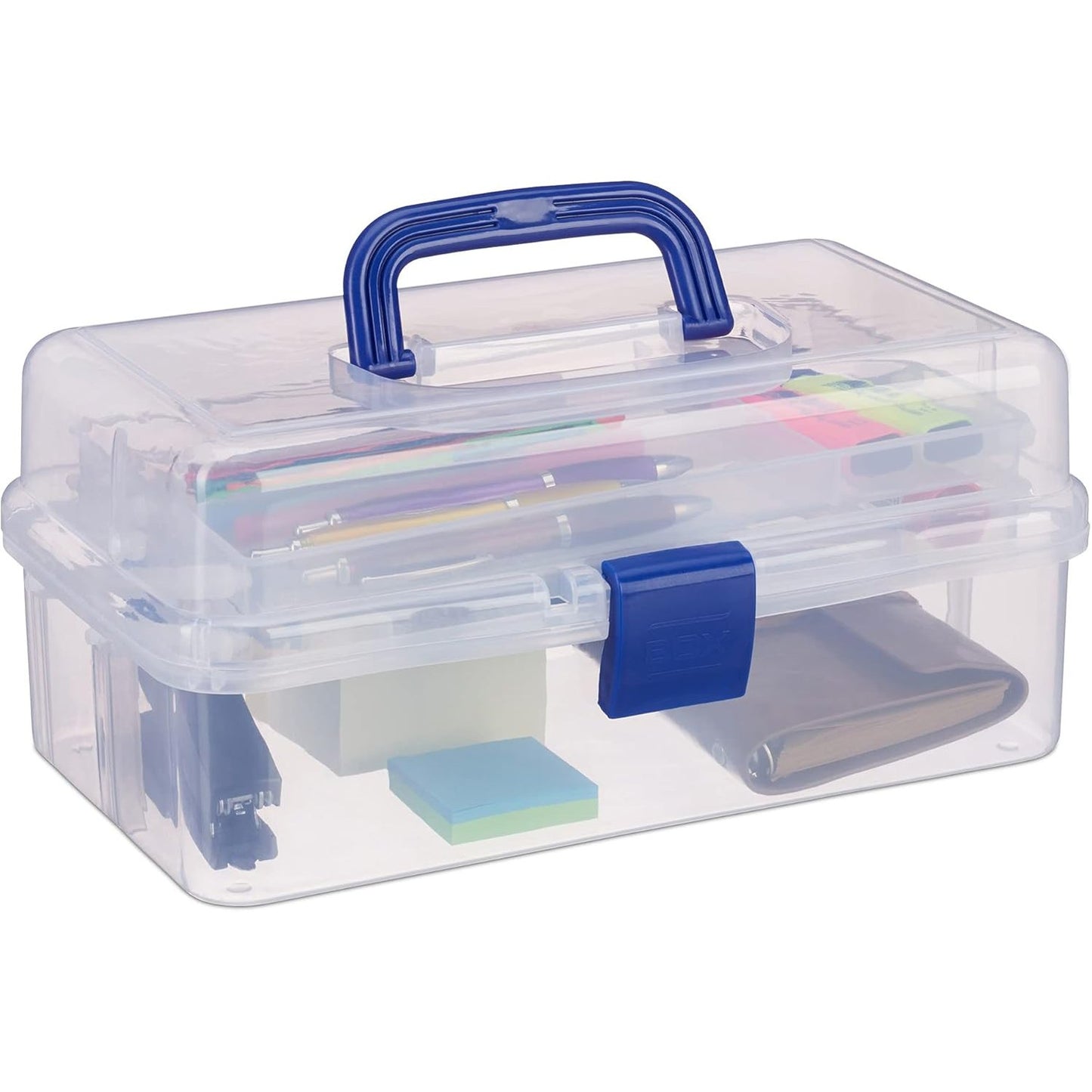224271 - RELAXDAYS Kuti plastike transparente, 9 ndarje, HWD 14x33x19 cm, blu