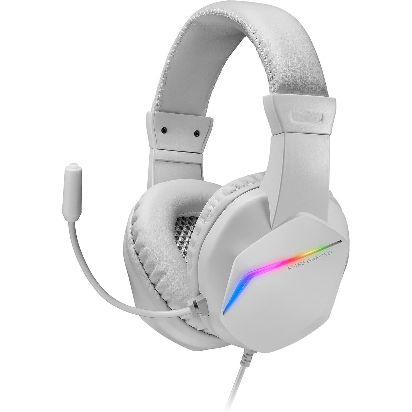 277005 - MARS GAMING Kufje për Lojëra MH122W FRGB me Mikrofon, Zë HiFi, Anulim Zhurme, Ultra të Lehta, Pajtueshmëri me PS4, PS5, Xbox, Switch, Windows, Mac, të Bardha