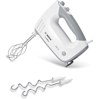 162470 - BOSCH MFQ36400 Mikser Dore ErgoMixx, 450W, e Bardhë/Gri, me 5 Shpejtësi + Turbo, 2 Rrahëse dhe 2 Grepa për Brumë prej Çeliku Inox