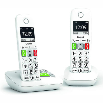 267912 - GIGASET E290A Duo - Telefon fiks pa tel i bardhë me sekretarinë telefonike të integruar, 2 aparate me ekran të madh me ndriçim prapa, taste të mëdha, funksion bllokimi thirrjesh [Versioni francez]